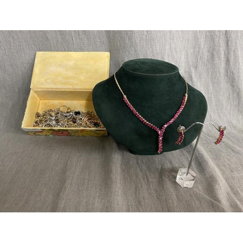 242 - Box of stone jewellery inc. necklace & earring set (testing ruby, believed to be synthetic ruby) etc... 