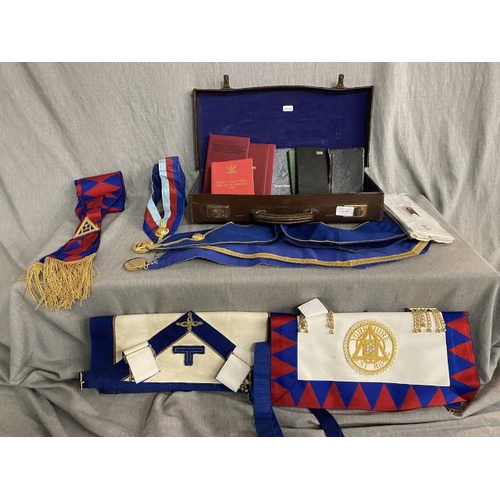 246 - Leather case of Yorkshire West Riding Masonic Regalia inc. Royal Arch Supreme Grand Chapter Collar, ... 