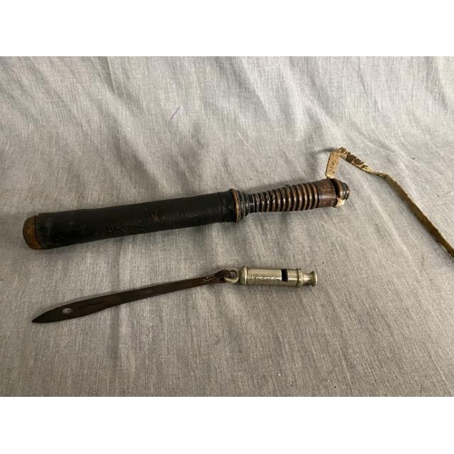 249 - J. Hudson & Co. Birmingham 1911 officers whistle & 19th century truncheon