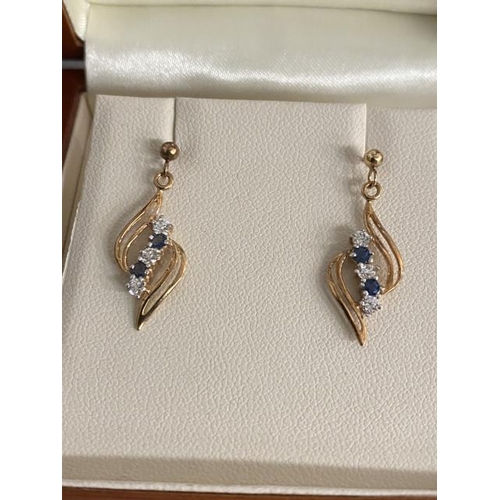 273 - Pair of 9ct gold sapphire set drop earrings