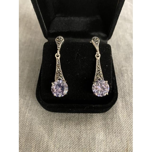 291 - Pair of silver, lavender & marcasite earrings