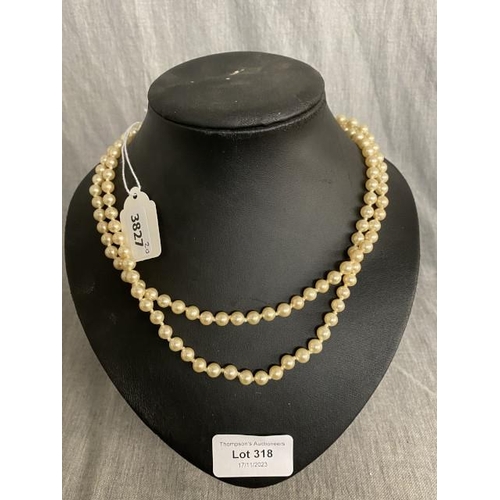 318 - 925 silver clasped doubled string pearl necklace