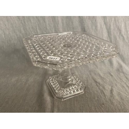 331 - Vintage square glass pedestal cake stand