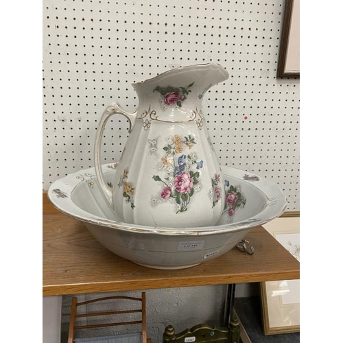 349 - Victorian floral wash jug & bowl