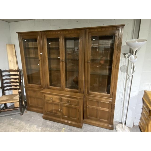 36 - Ercol Golden Dawn display cabinet in 3 sections 197H 215W 45D with internal lighting