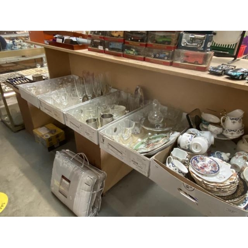 371 - 5 boxes of glassware, part tea sets, cased cutlery etc.