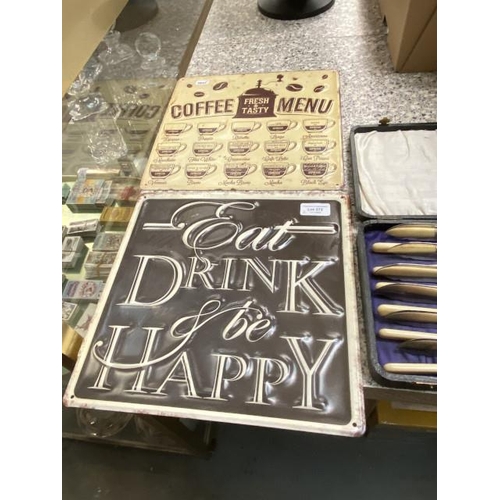 372 - Two tin plate café/kitchen wall signs (30cm Square)