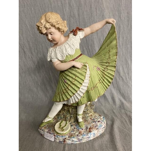 378 - Unmarked bisque figurine of dancing girl (39H)