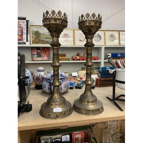 396 - Pair of brass ecclesiastical candlesticks 48H