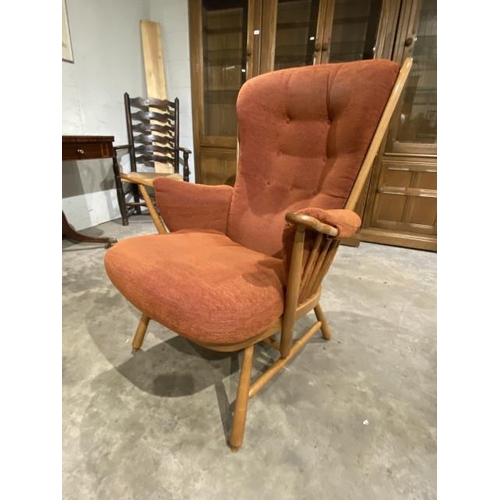 41 - Ercol elm armchair upholstered in terracotta chenille fabric 80W