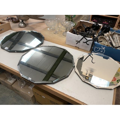 447 - 2 dodecagon frameless mirrors (61 diam) and one other