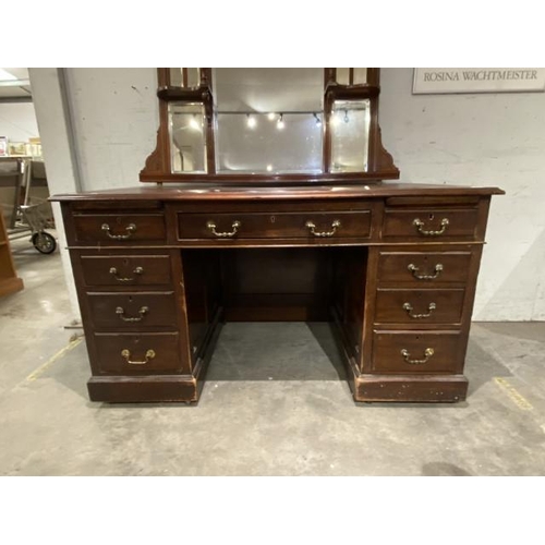 46 - Victorian mahogany pedestal desk 77H 137W 76D