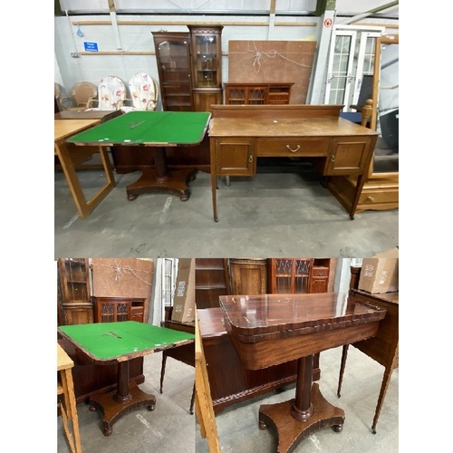 56 - Victorian mahogany fold over card table (some veneer as found) 74H 96W 95D and a Victorian mahogany ... 