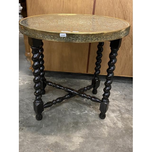 62 - Moroccan brass topped table 58H 60cm diameter