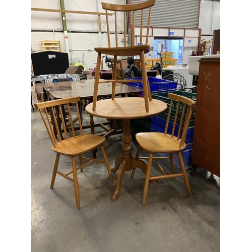 71 - Polish pine circular table with three chairs 75H 67W 67D