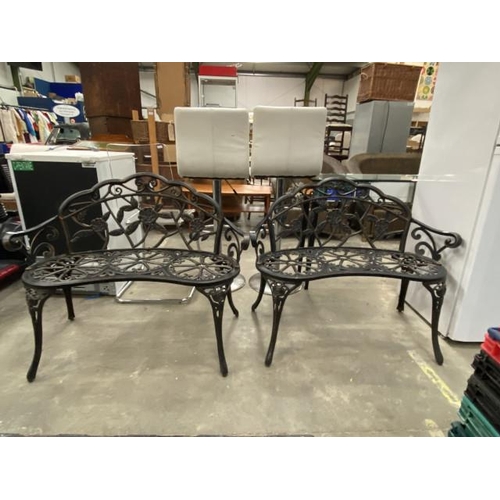 96 - Pair of aluminium garden benches 100W