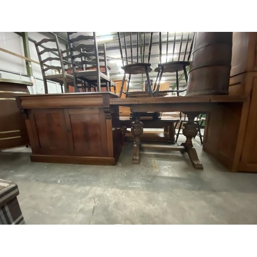 16 - Victorian mahogany sideboard 84H 113W 51D (veneer to top as found) and an oak drawer leaf table with... 