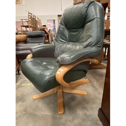 176 - Green leather Ekornes “Somo” recline chair 76W