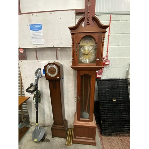 181 - Emperor Clock Co Ltd clock with pendulum and 3 weights 190H 40W 26D and an oak grandmother clock wit... 