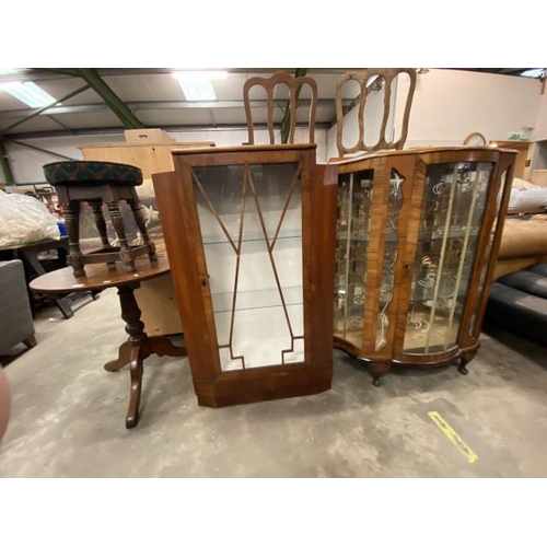 187 - Vintage walnut display cabinet 122H 98W 35D, Art Deco mahogany display cabinet 129H 73W 32D etc (as ... 