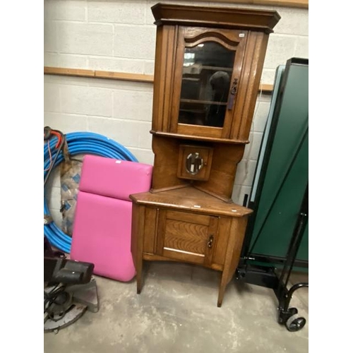 2 - Edwardian oak corner cabinet 180H 82W 50D