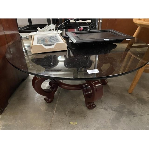 21 - Chinese hardwood based occasional table with smoked glass top 30H 76cm diameter, Kodak Easyshare SV1... 