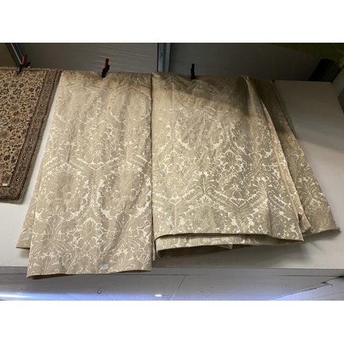 26 - Pair of gold and cream lined curtains and one extra curtain 200cm wide x 204cm drop