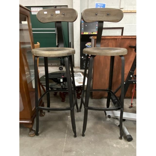 31 - Pair of contemporary metal/wooden stools 37W