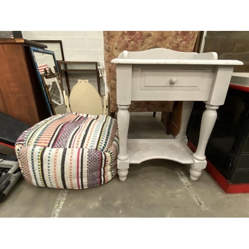 33 - Bohemian inspired foot stool/bean bag and a pine painted wash stand 79H 60W 36D