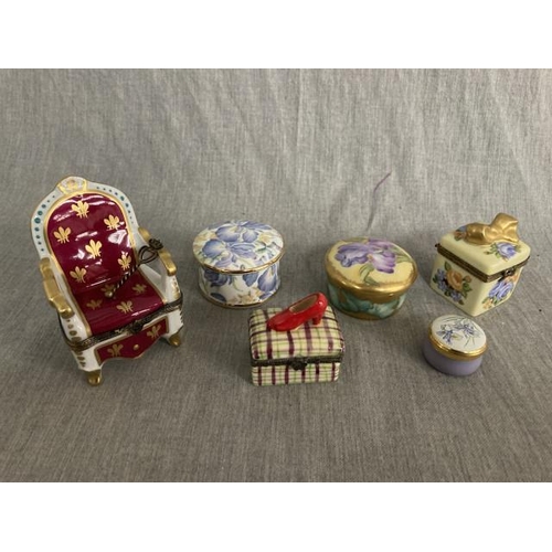 362 - 6 pill boxes inc. Crummles, Limoges etc.