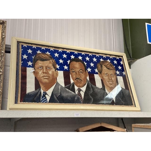 364 - Framed 1960's wall hanging of J.F. Kennedy, Martin Luther King Junior & Robert Kennedy 60x110cm