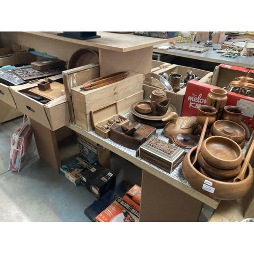 404 - Collection of treen bowls, furniture handles, vases, plane, duck, plaque, trinket boxes etc.