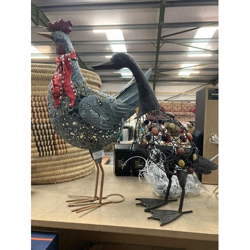 445 - Metal duck 46H & metal chicken 56H