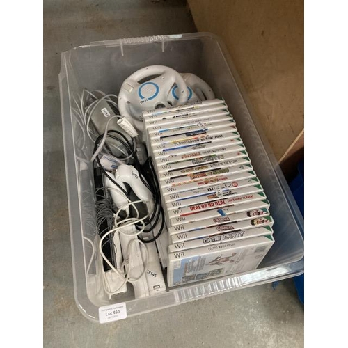 460 - Nintendo WII console with 21 games, various controllers etc.