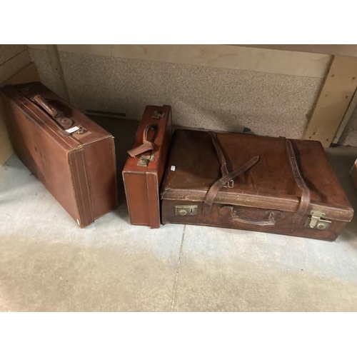 463 - 3 antique brown travel cases inc. leather 64W 18H 42D, 56W 16H 34D & 45W 11D 27H