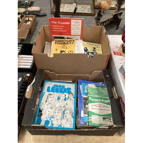 472 - 2 boxes of vintage football programmes and magazines including Euro Leeds, Plymouth Argyle, Harrogat... 