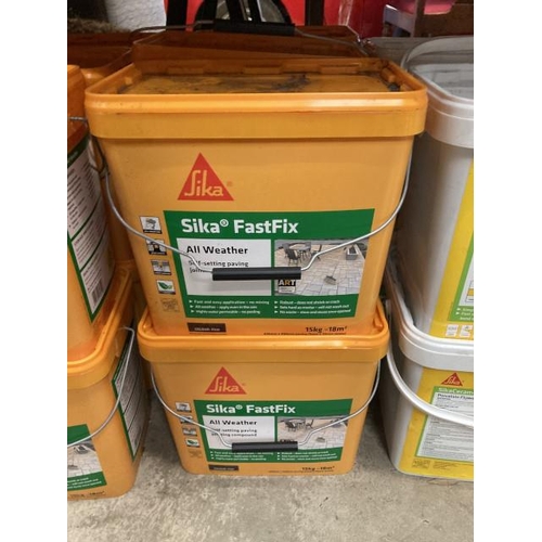 494 - 6 tubs of Sika Fastfix all weather self-setting paving jointing compound (colour: flint) 15kg-18m²