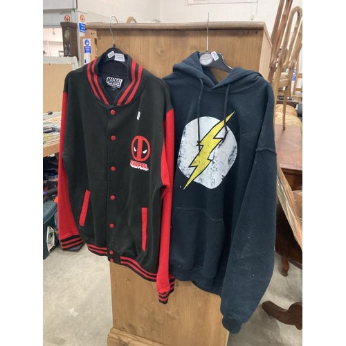 506 - Marvel Deadpool Varsity Jacket (large)  and DC The Flash black hoodie (medium)