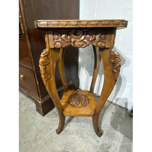 60 - Carved Oriental lamp table 70H 36W 36D