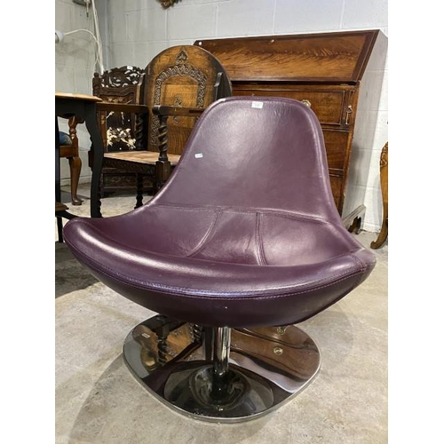 69 - Purple leather swivel “Tirup” accent chair from Ikea, designed by Carl Ojerstam in 2008 (75W)