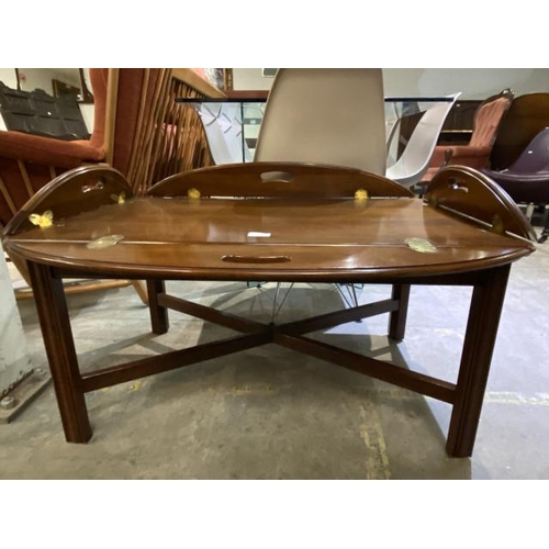 76 - Contemporary mahogany butlers tray/table 45H 87W 55D