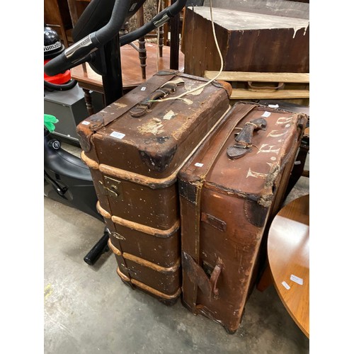 140 - 2 vintage steamer trunks, pine carver chair, Reeves easel, gilt framed mirror etc