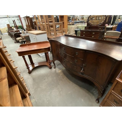 113 - Thos Smith, The Rink, Harrogate  mahogany serpentine sideboard with 1 key 92H 141W 53D and a Victori... 