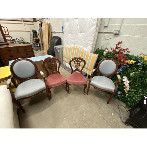 122 - Pair of mahogany framed carver chairs 57W and a pair of mahogany side chairs 46W