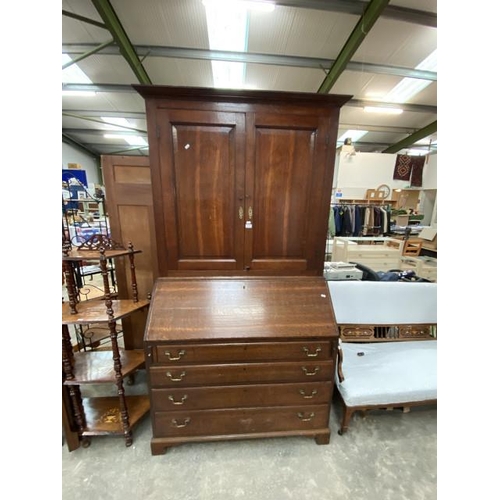 129 - Victorian oak bureau bookcase 219H 114W 50D