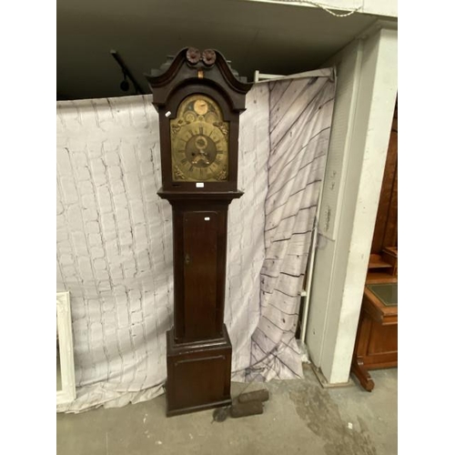 156 - Oak cased 8 day longcase clock by Tho Cranthan, Barnfley with brass face, pendulum and 2 weights (so... 