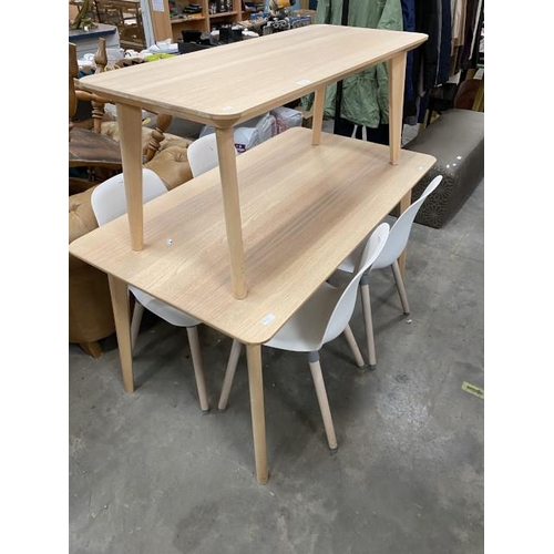 172 - Beech IKEA Lisabo dining table 74H 140W 78D with 4 chairs & a matching coffee table 50H 118W 50D