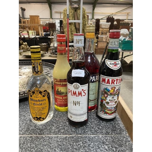 213 - Bottle Munchner Kindl Schnapps, 70cl bottle Cooymans Royal Dutch Advocaat, 70cl bottle Pimm's No 1, ... 