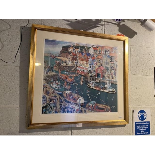 237 - Joe Scarborough framed print “Ella Harlands” Whitby Harbour Scene 1987 63 x 68cm