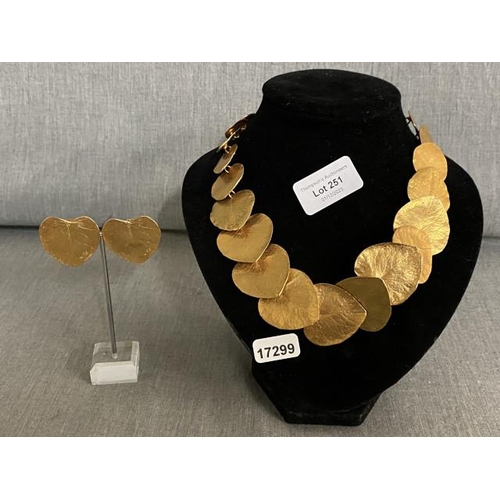 251 - Jaoya gilt articulated leaf necklace with matching clip earrings